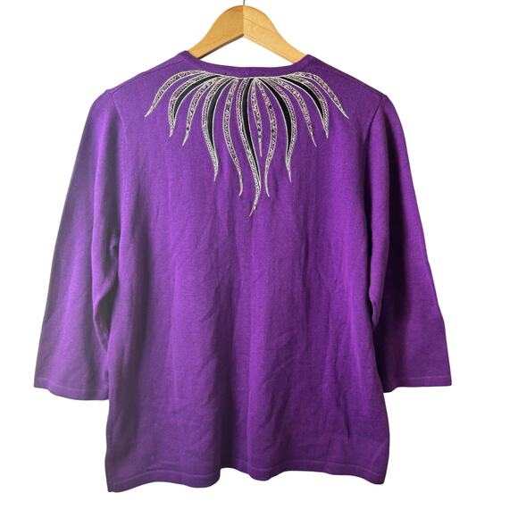 NWT Bob Mackie Cardigan Sweater Women’s Medium Purple Wearable Art Sequins Retro - Picture 4 of 11